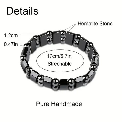 Férfi hematit karkötő – Henger formájú kövek
