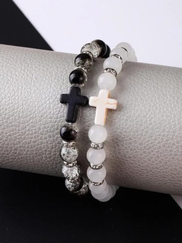 Kereszt és strassz gyöngyös karkötő 1pár