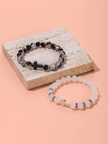 Kereszt és strassz gyöngyös karkötő 1pár