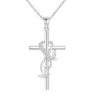 Ezüst színű kereszt nyaklánc fehér kővel