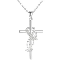 Ezüst színű kereszt nyaklánc fehér kővel