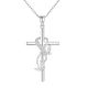 Ezüst színű kereszt nyaklánc fehér kővel