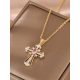 Strasszos kereszt nyaklánc rózsaszín kővel