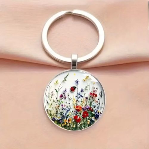 Virágos kulcstartó katicabogárral