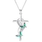 Ezüst színű kereszt nyaklánc zöld kővel