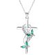 Ezüst színű kereszt nyaklánc zöld kővel