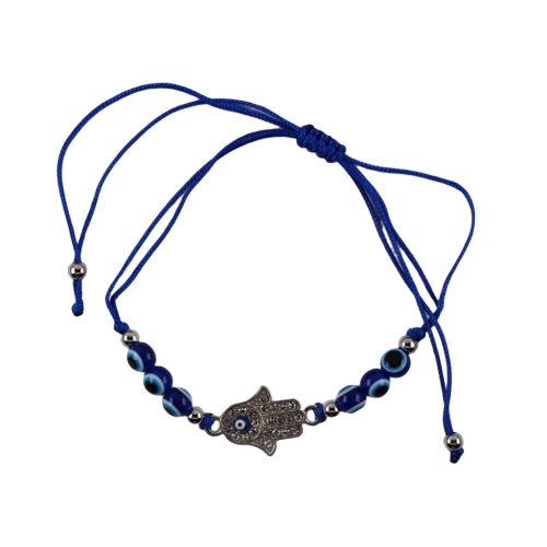 Kék Hamsa kéz védelmező karkötő Nazar középpel