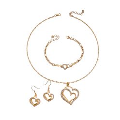 Dupla szív nyaklánc, fülbevaló és karkötő szett