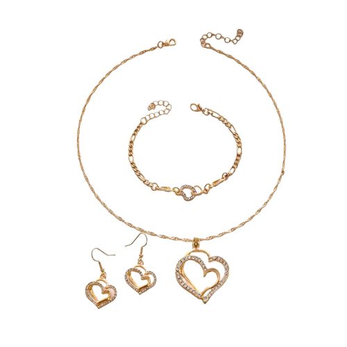 Dupla szív nyaklánc, fülbevaló és karkötő szett
