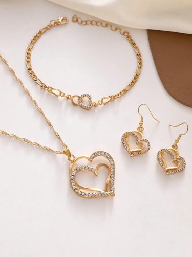 Dupla szív nyaklánc, fülbevaló és karkötő szett